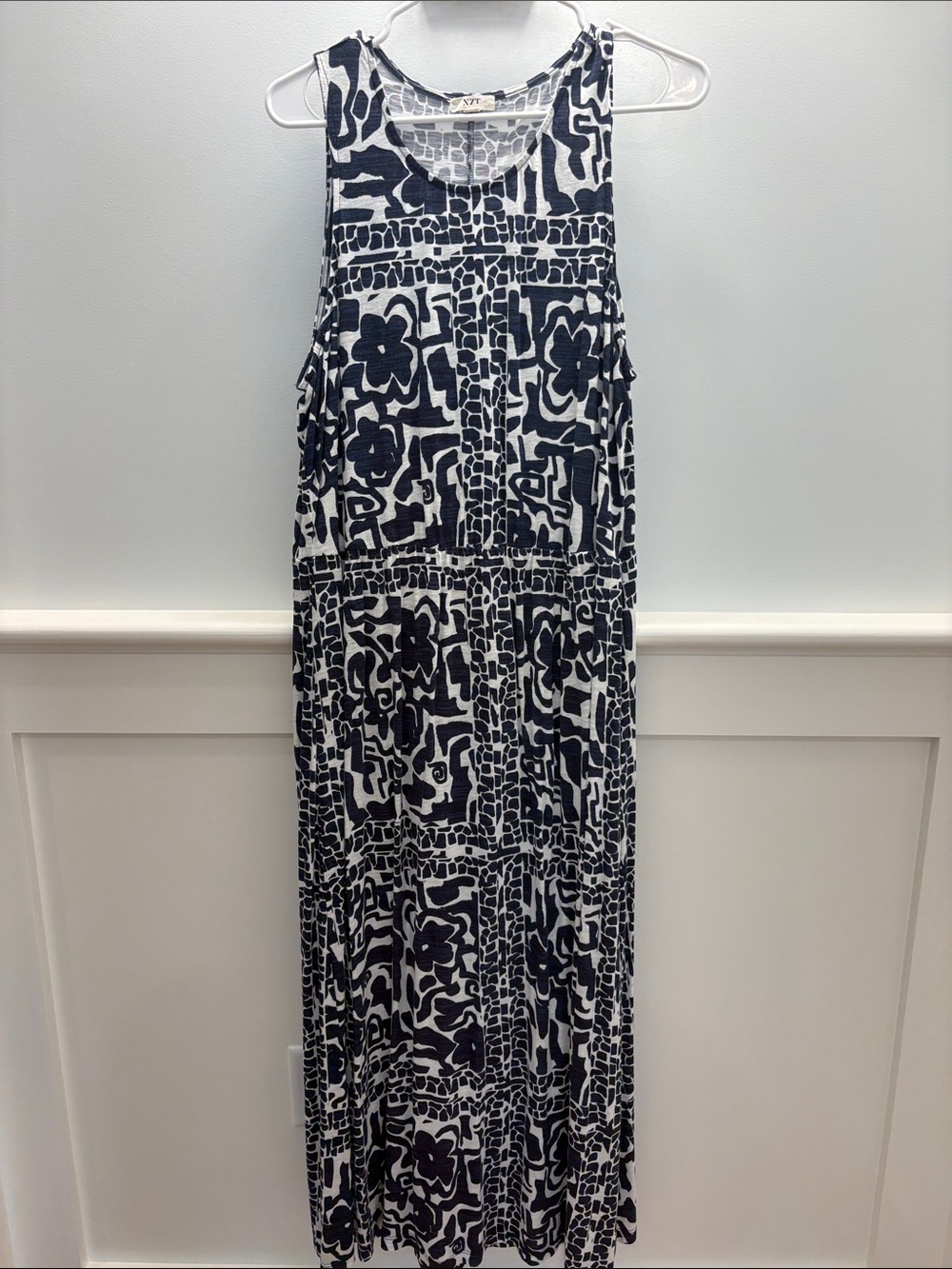 NIC+ZOE Navy & White IKAT Pattern Sleeveless Printed Maxi Dress XL